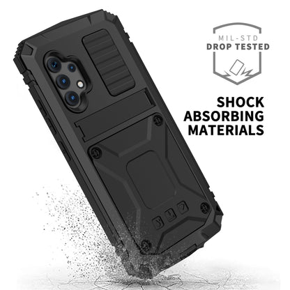 For Samsung Galaxy A32 4G R-JUST Waterproof Shockproof Dustproof Metal + Silicone Protective Case with Holder(Black) - Galaxy Phone Cases by R-JUST | Online Shopping UK | buy2fix