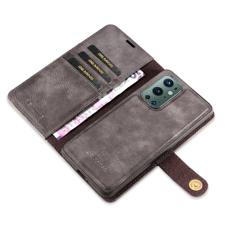 For OnePlus 9 Pro DG.MING Crazy Horse Texture Flip Detachable Magnetic Leather Case with Holder & Card Slots & Wallet(Grey) - OnePlus Cases by DG.MING | Online Shopping UK | buy2fix