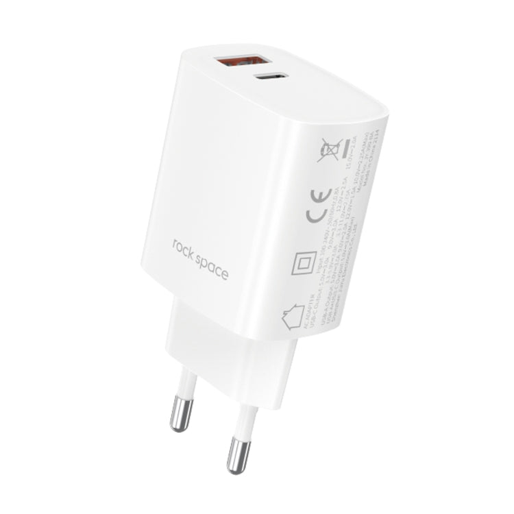 ROCK T51 30W Type-C / USB-C + USB PD Dual Ports Fast Charging Travel Charger Power Adapter, EU Plug(White) - USB Charger by ROCK | Online Shopping UK | buy2fix