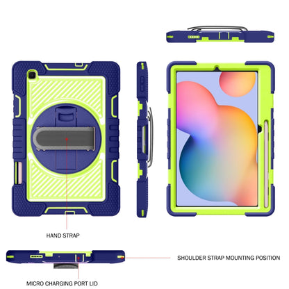 For Samsung Galaxy Tab S6 Lite P610/P615 360 Degree Rotation Contrast Color Shockproof Silicone + PC Case with Holder & Hand Grip Strap & Shoulder Strap(Navy+Yellow Green) - Samsung Accessories by buy2fix | Online Shopping UK | buy2fix