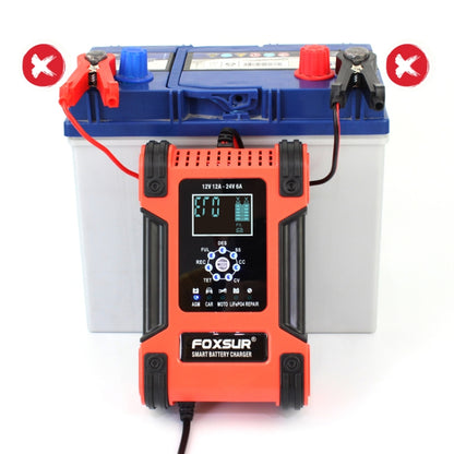 FOXSUR 12A / 12V / 24V Car / Motorcycle 7-stage Lead-acid Battery AGM Charger, Plug Type:EU Plug(Red) - In Car by FOXSUR | Online Shopping UK | buy2fix