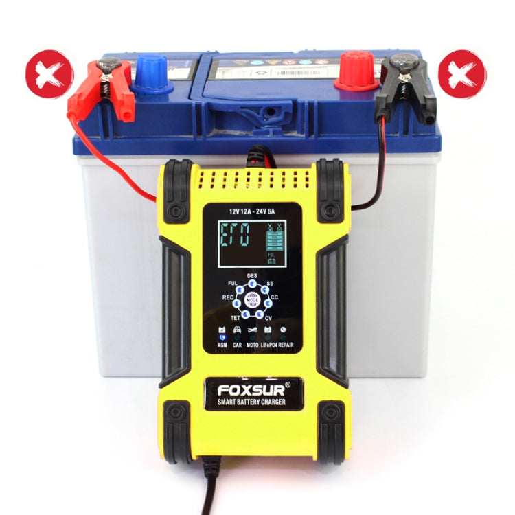 FOXSUR 12A / 12V / 24V Car / Motorcycle 7-stage Lead-acid Battery AGM Charger, Plug Type:UK Plug(Yellow) - In Car by FOXSUR | Online Shopping UK | buy2fix