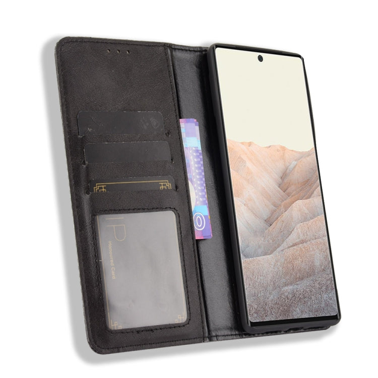 For Google Pixel 6 Pro Magnetic Buckle Retro Crazy Horse Texture Horizontal Flip Leather Case with Holder & Card Slots & Photo Frame(Black) - Google Cases by buy2fix | Online Shopping UK | buy2fix