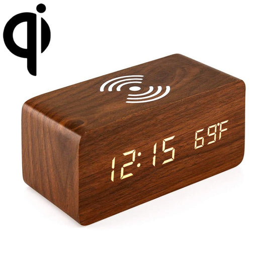 KD8801 5W Wooden Creative Wireless Charger LED Mirror Digital Display Sub-alarm Clock, Regular Style(Rosewood White Characters) - Apple Accessories by buy2fix | Online Shopping UK | buy2fix