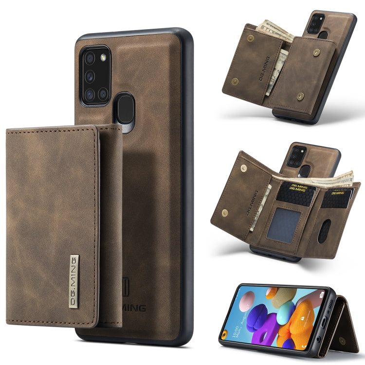 For Samsung Galaxy A21s DG.MING M1 Series 3-Fold Multi Card Wallet  Back Cover Shockproof Case with Holder Function(Coffee) - Galaxy Phone Cases by DG.MING | Online Shopping UK | buy2fix