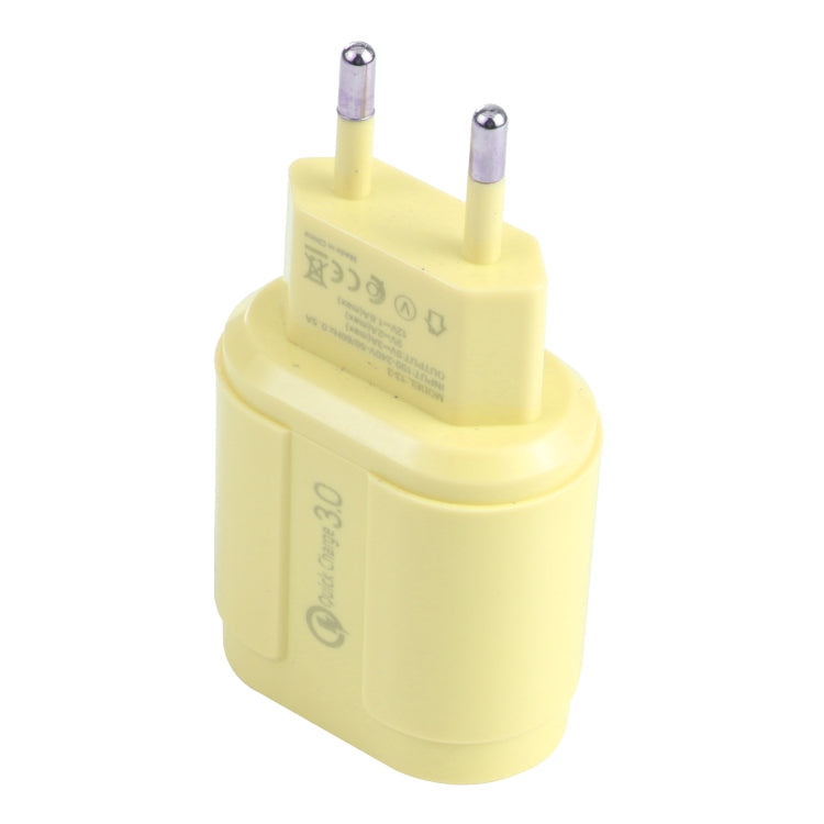 13-222 QC3.0 USB + 2.1A Dual USB Ports Macarons Travel Charger, EU Plug(Yellow) - Mobile Accessories by buy2fix | Online Shopping UK | buy2fix