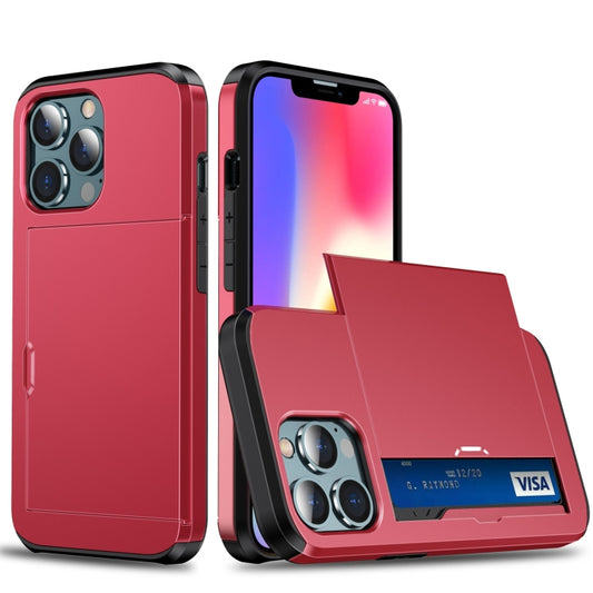 For iPhone 13 Pro Max Shockproof Armor Protective Case with Slide Card Slot (Red) - iPhone 13 Pro Max Cases by buy2fix | Online Shopping UK | buy2fix