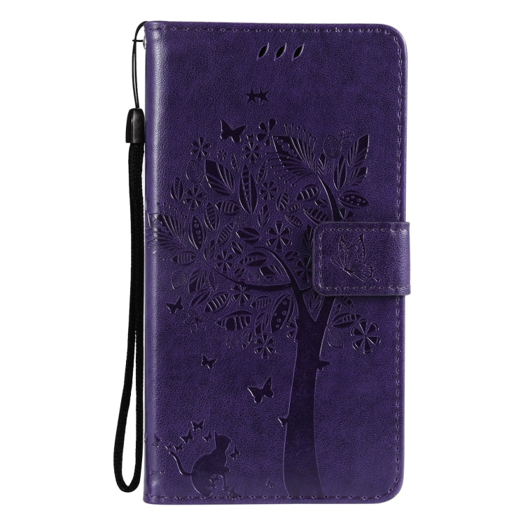 For Huawei P50 Pro Tree & Cat Pattern Pressed Printing Horizontal Flip PU Leather Case with Holder & Card Slots & Wallet & Lanyard(Purple) - Huawei Cases by buy2fix | Online Shopping UK | buy2fix