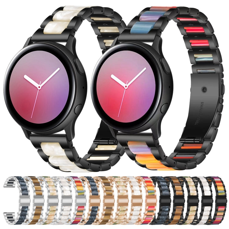 For Samsung Smart Watch 20mm Three-beads Steel + Resin Watch Band(Rose Gold Rainbow) - Smart Wear by buy2fix | Online Shopping UK | buy2fix