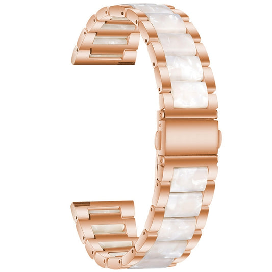For Garmin Venu/Vivoactive 3 Music 20mm Universal Three-beads Stainless Steel + Resin Watch Band(Rose Gold+Pearl White) - Watch Bands by buy2fix | Online Shopping UK | buy2fix