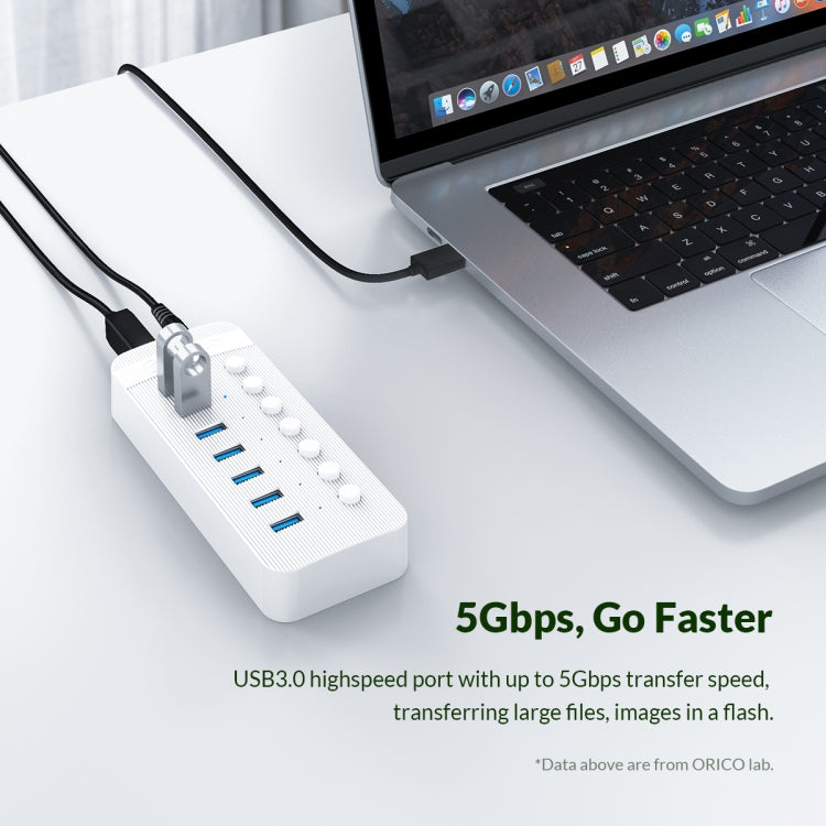 ORICO CT2U3-7AB-WH 7 In 1 Plastic Stripes Multi-Port USB HUB with Individual Switches, AU Plug(White) - USB 3.0 HUB by ORICO | Online Shopping UK | buy2fix