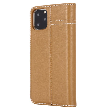 For iPhone 11 GEBEI Top-grain Leather Horizontal Flip Protective Case with Holder & Card Slots(Khaki) - iPhone 11 Cases by GEBEI | Online Shopping UK | buy2fix