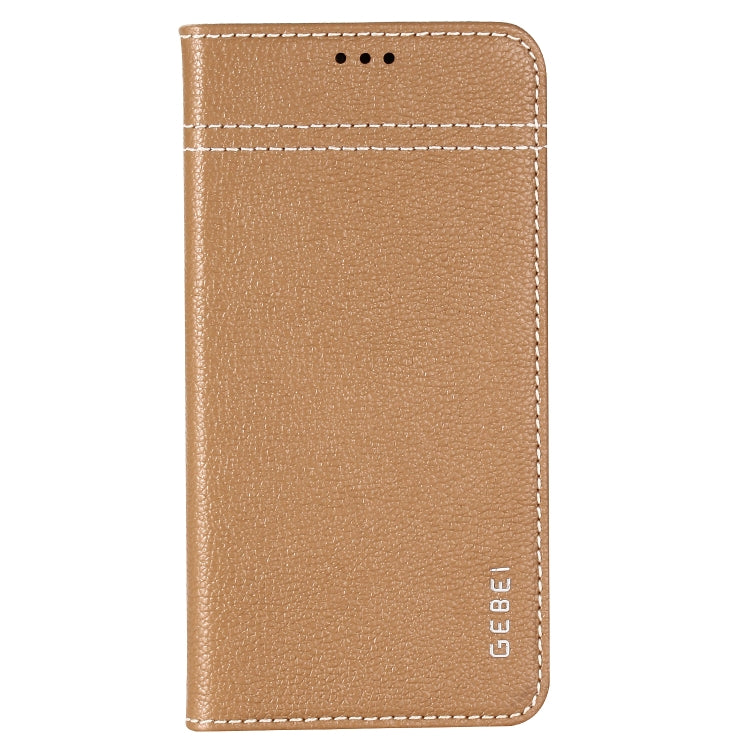 For iPhone XS Max GEBEI Top-grain Leather Horizontal Flip Protective Case with Holder & Card Slots(Khaki) - More iPhone Cases by GEBEI | Online Shopping UK | buy2fix