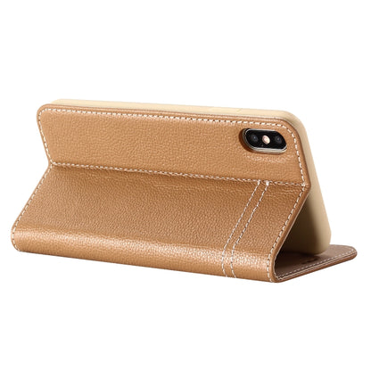 For iPhone XS Max GEBEI Top-grain Leather Horizontal Flip Protective Case with Holder & Card Slots(Khaki) - More iPhone Cases by GEBEI | Online Shopping UK | buy2fix