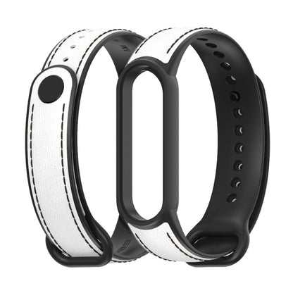 For Xiaomi Mi Band 5/6/7 MIJOBS TPU + Leather Watch Band(White+Black) - Watch Bands by MIJOBS | Online Shopping UK | buy2fix