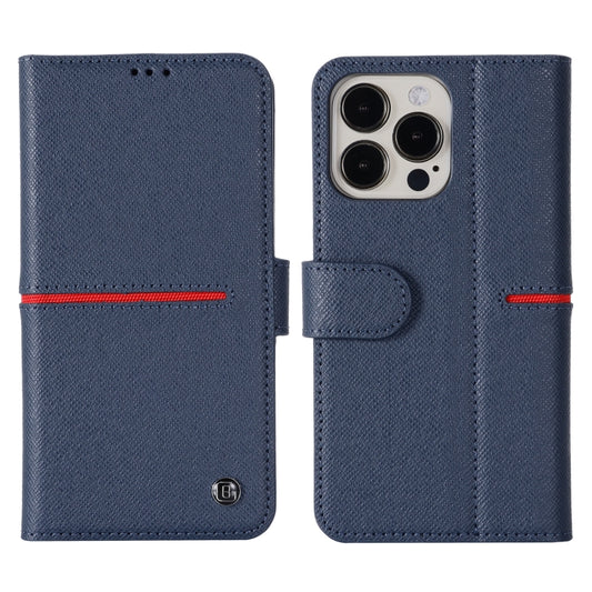 For iPhone 13 Pro GEBEI Top-grain Leather Horizontal Flip Protective Case with Holder & Card Slots & Wallet & Photo Frame (Blue) - iPhone 13 Pro Cases by GEBEI | Online Shopping UK | buy2fix