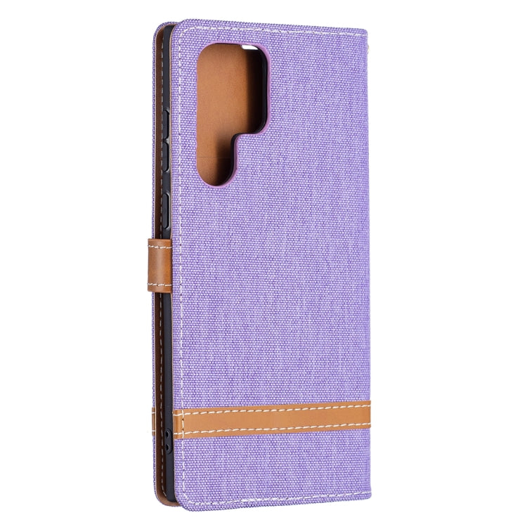 For Samsung Galaxy S22 Ultra 5G Color Matching Denim Texture Leather Case with Holder & Card Slots & Wallet & Lanyard(Purple) - Samsung Accessories by buy2fix | Online Shopping UK | buy2fix