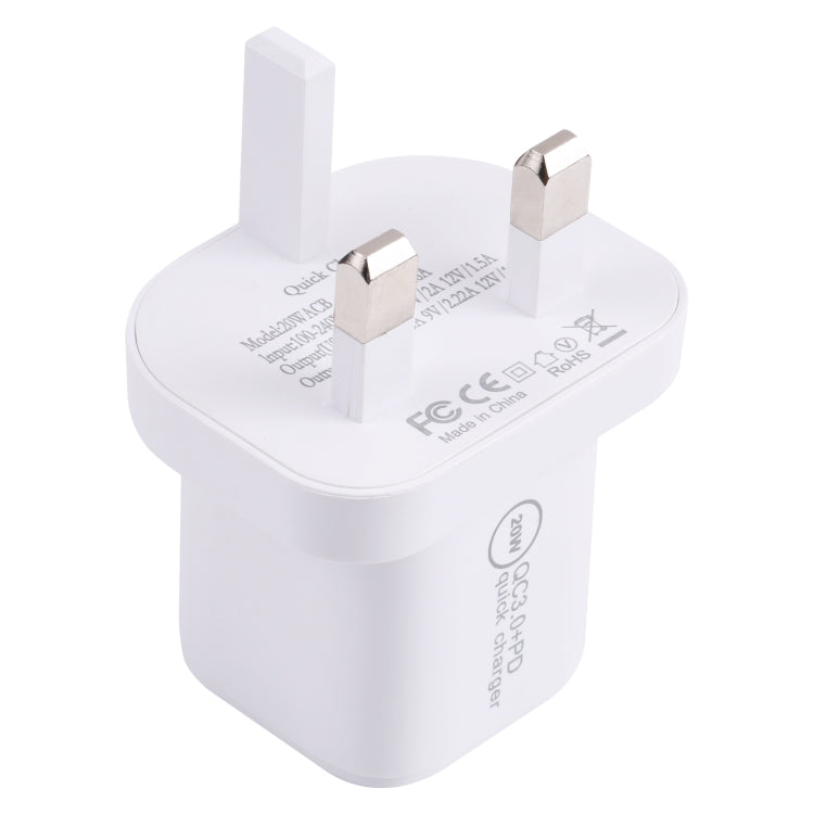 20WACB 20W QC3.0 + PD Quick Charger, Plug Specification:UK Plug(White) - Apple Accessories by buy2fix | Online Shopping UK | buy2fix