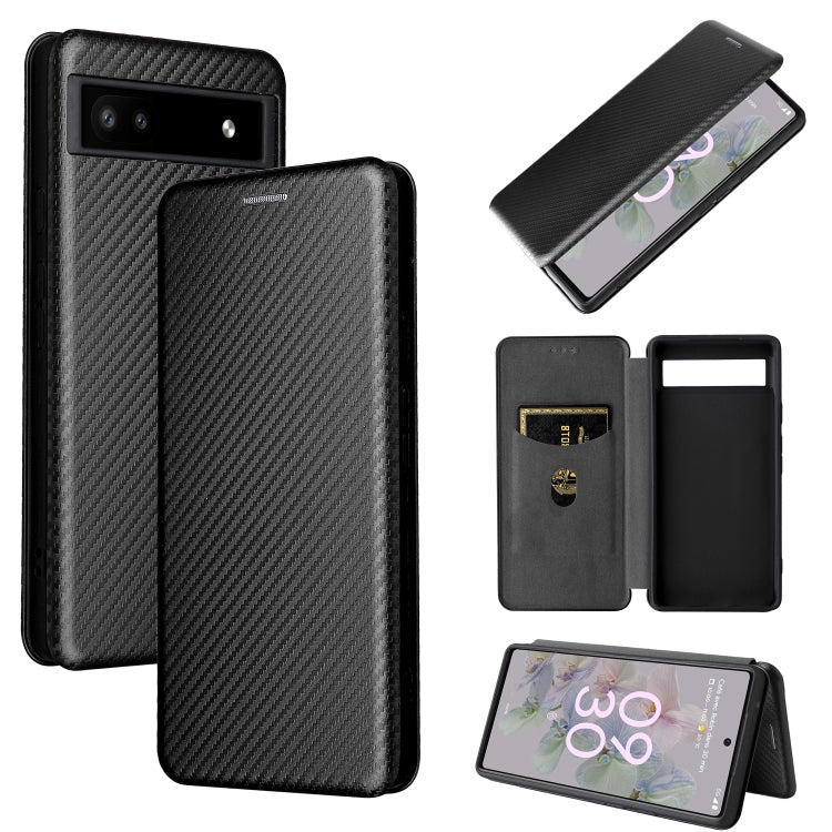 For Google Pixel 6a Carbon Fiber Texture Horizontal Flip Leather Phone Case(Black) - Google Cases by buy2fix | Online Shopping UK | buy2fix