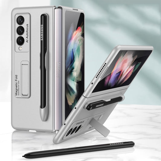 For Samsung Galaxy Z Fold3 5G GKK Ultra-thin PC Phone Flip Case with Holder & Pen Slot(Silver) - Galaxy Phone Cases by GKK | Online Shopping UK | buy2fix