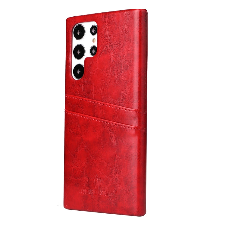 For Samsung Galaxy S22 Ultra 5G Fierre Shann Retro Oil Wax Texture PU Leather Phone Case with Card Slots(Red) - Galaxy S22 Ultra 5G Cases by FIERRE SHANN | Online Shopping UK | buy2fix