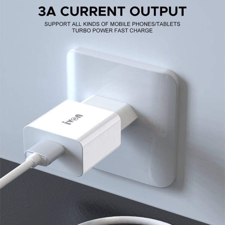 IVON AD-35 2 in 1 18W QC3.0 USB Port Travel Charger + 1m USB to 8 Pin Data Cable Set, US Plug(White) - Apple Accessories by IVON | Online Shopping UK | buy2fix