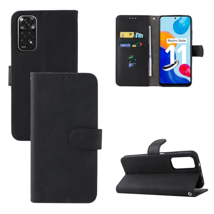 For Xiaomi Redmi Note 11 / Note 11S Global Skin Feel Magnetic Buckle Leather Phone Case(Black) - Xiaomi Accessories by buy2fix | Online Shopping UK | buy2fix