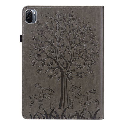 For Xiaomi Pad 5 / 5 Pro Tree & Deer Pattern Pressed Printing Leather Tablet Case with Sleep / Wake-up(Grey) - Mobile Accessories by buy2fix | Online Shopping UK | buy2fix