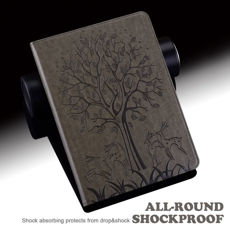 For Xiaomi Pad 5 / 5 Pro Tree & Deer Pattern Pressed Printing Leather Tablet Case with Sleep / Wake-up(Grey) - Mobile Accessories by buy2fix | Online Shopping UK | buy2fix