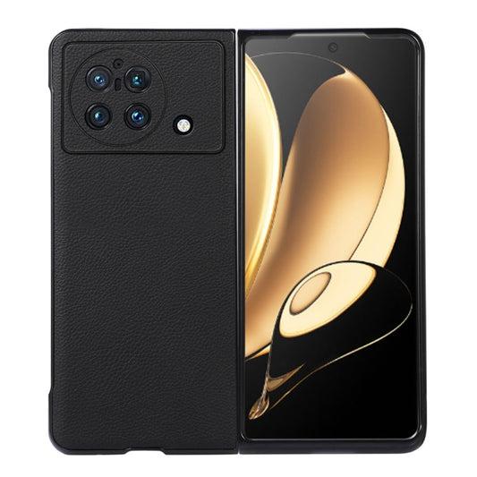 For vivo X Fold Accurate Hole Litchi Texture Genuine Leather Phone Case(Black) - OPPO & vivo Accessories by buy2fix | Online Shopping UK | buy2fix