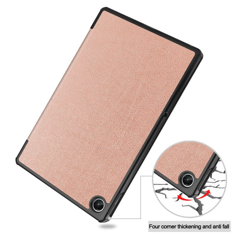 For Lenovo Tab M10 Plus 10.6 3rd Gen 2022 Custer Texture 3-Fold Holder Smart Leather Tablet Case(Rose Gold) - For Lenovo by buy2fix | Online Shopping UK | buy2fix