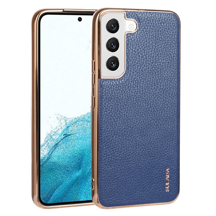 For Samsung Galaxy S22 5G SULADA Shockproof TPU + Handmade Leather Phone Case(Blue) - Galaxy S22 5G Cases by SULADA | Online Shopping UK | buy2fix