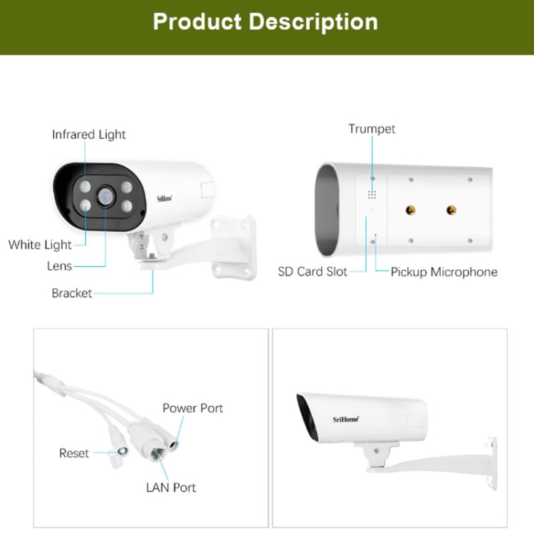 SriHome SH037B 4MP Full Color Night Vision IP66 Waterproof Bullet Camera, POE Version, US Plug - Bullet Camera by SriHome | Online Shopping UK | buy2fix