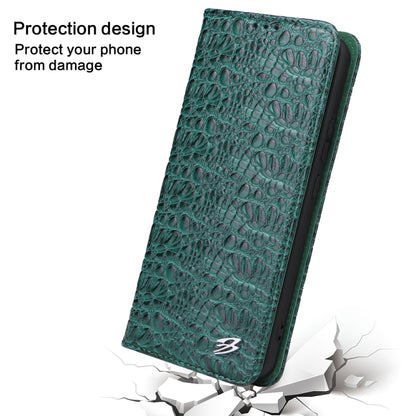 For Samsung Galaxy S22+ 5G Fierre Shann Crocodile Texture Magnetic Genuine Leather Phone Case(Green) - Galaxy S22+ 5G Cases by FIERRE SHANN | Online Shopping UK | buy2fix