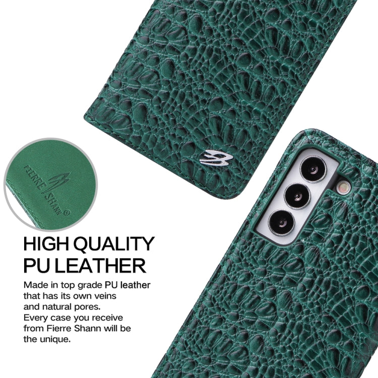 For Samsung Galaxy S22+ 5G Fierre Shann Crocodile Texture Magnetic Genuine Leather Phone Case(Green) - Galaxy S22+ 5G Cases by FIERRE SHANN | Online Shopping UK | buy2fix
