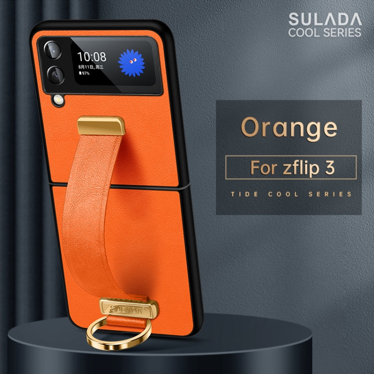 For Samsung Galaxy Z Flip3 SULADA Cool Series PC + Leather Texture Skin Feel Shockproof Phone Case(Orange) - Galaxy Phone Cases by SULADA | Online Shopping UK | buy2fix