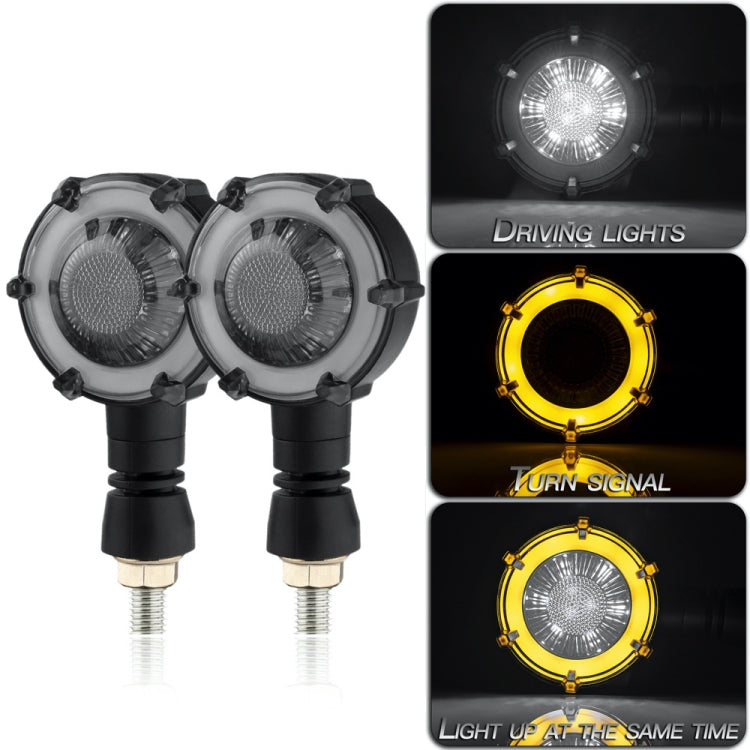 2 PCS PE-ZSD-174 Motorcycle Flashing Rotation Mode LED Two-color Modified Round Turn Signal Light(Yellow + White Light) - In Car by buy2fix | Online Shopping UK | buy2fix