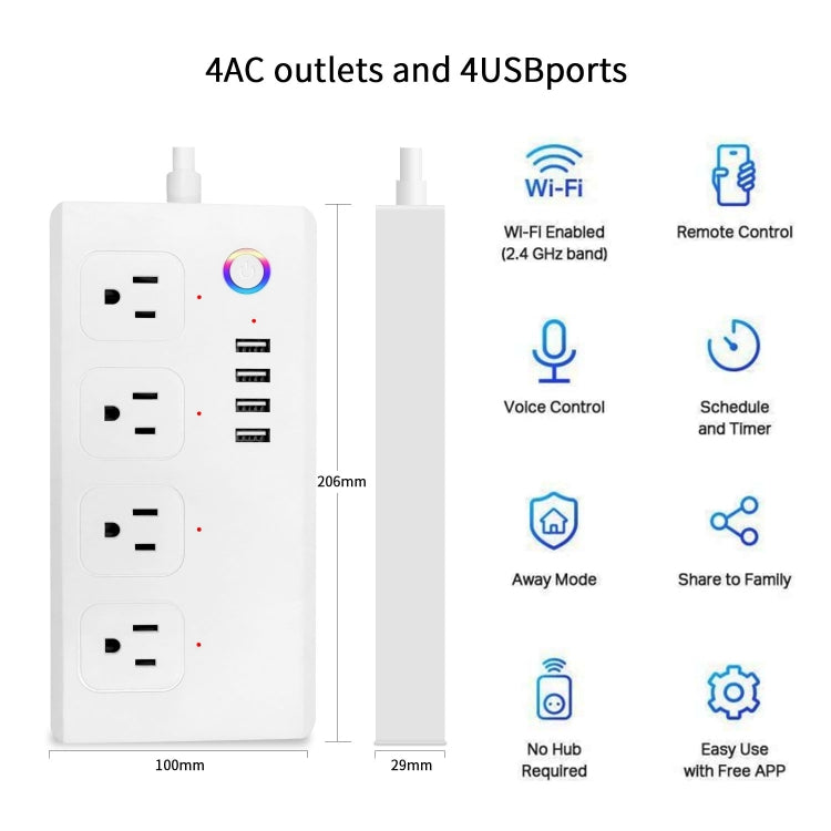 WiFi 10A SM-SO301-U 2500W 4 Holes + 4 USB Smart Power Strip, US Plug(White) - Consumer Electronics by buy2fix | Online Shopping UK | buy2fix