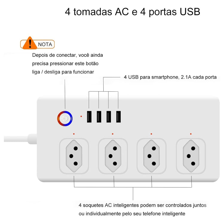 ZigBee 10A SM-SO301-B 4 Holes + 4 USB Multi-purpose Smart Power Strip, Brazil Plug - Consumer Electronics by buy2fix | Online Shopping UK | buy2fix