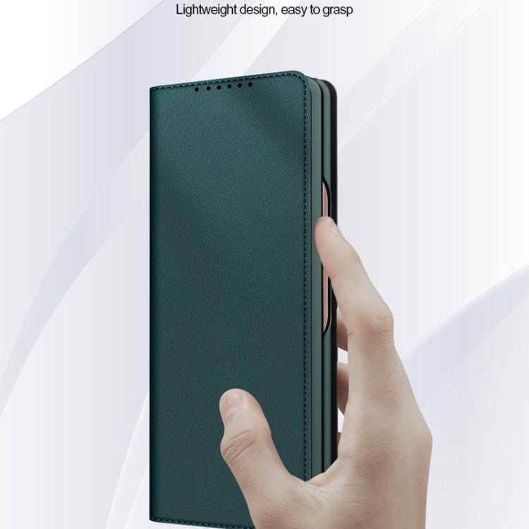 For Samsung Galaxy Z Fold4 Split Type Horizontal Flip Foldable Leather Phone Case(Fiber Black) - Galaxy Z Fold4 5G Cases by buy2fix | Online Shopping UK | buy2fix