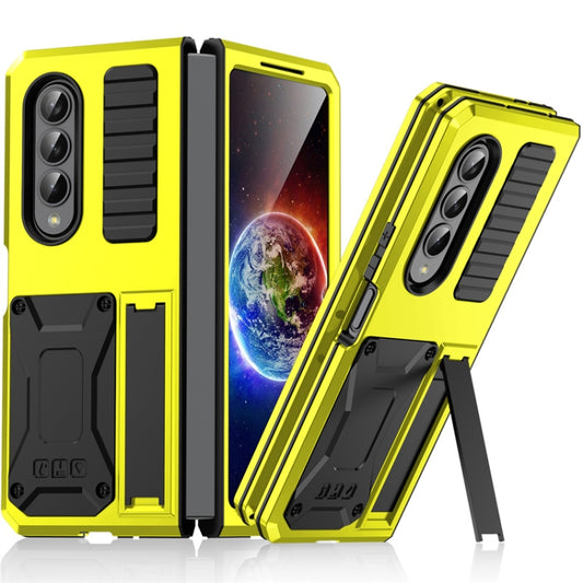 For Samsung Galaxy Z Fold4 Metal Shock-proof Phone Case With Holder(Yellow) - Galaxy Z Fold4 5G Cases by buy2fix | Online Shopping UK | buy2fix