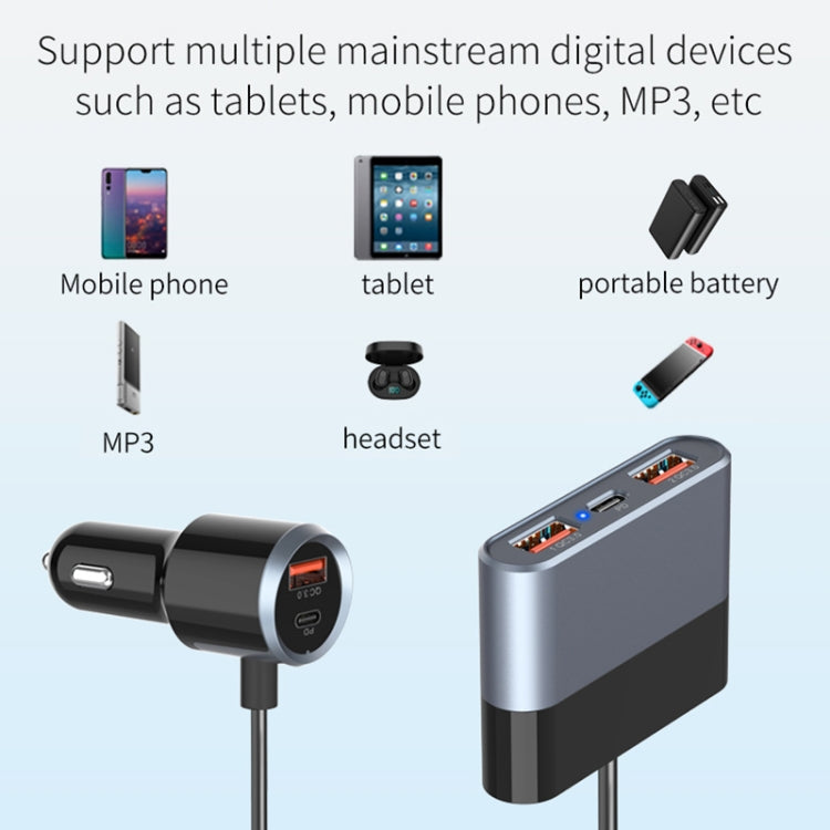 SC03 76W Output PD / QC3.0 Fast Charge Extended Car Charger - In Car by buy2fix | Online Shopping UK | buy2fix