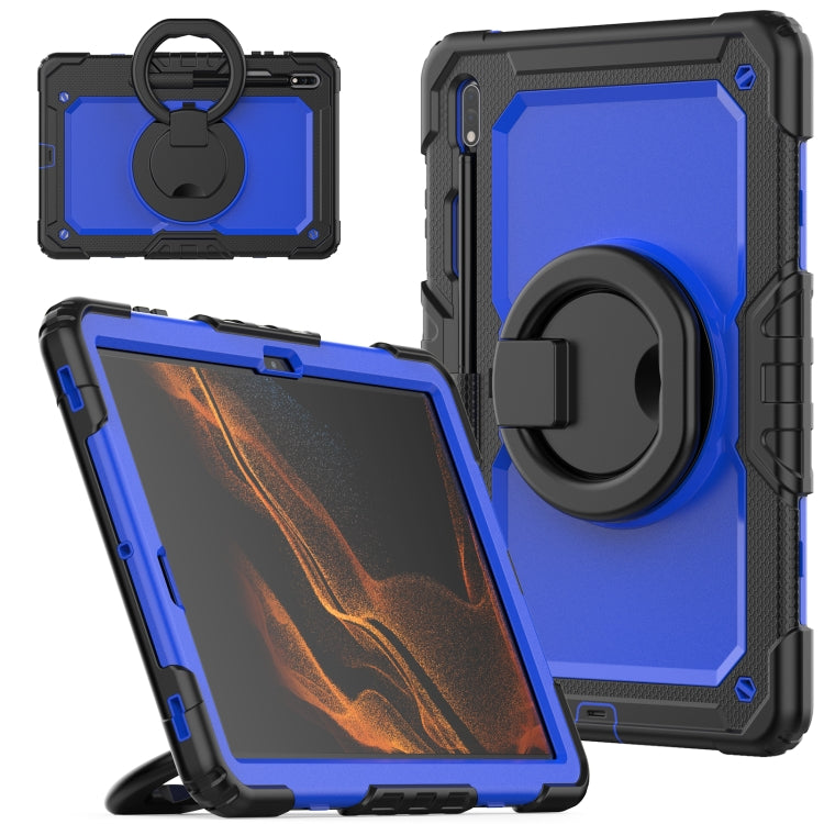 For Samsung Galaxy Tab S8+ / S7+ Bracelet Holder Silicone + PC Tablet Case(Dark Blue) - Galaxy Tab S8+ Cases by buy2fix | Online Shopping UK | buy2fix