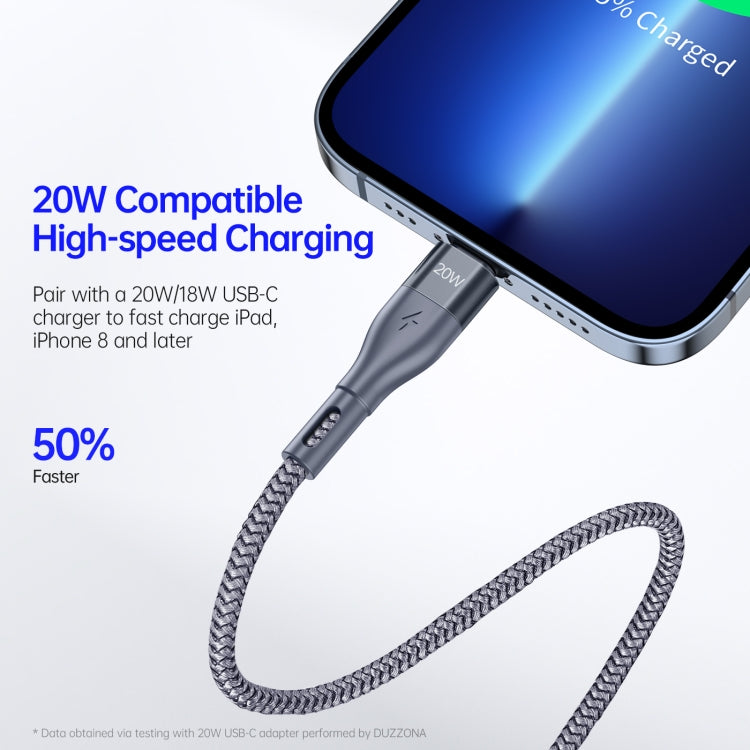 DUZZONA A1 PD 20W Type-C to 8 Pin Fast Charging Data Cable, Length: 1m(Grey) - Normal Style Cable by DUZZONA | Online Shopping UK | buy2fix