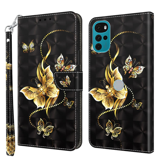 For Motorola Moto G22 3D Painted Leather Phone Case(Golden Swallow Butterfly) - Motorola Cases by buy2fix | Online Shopping UK | buy2fix