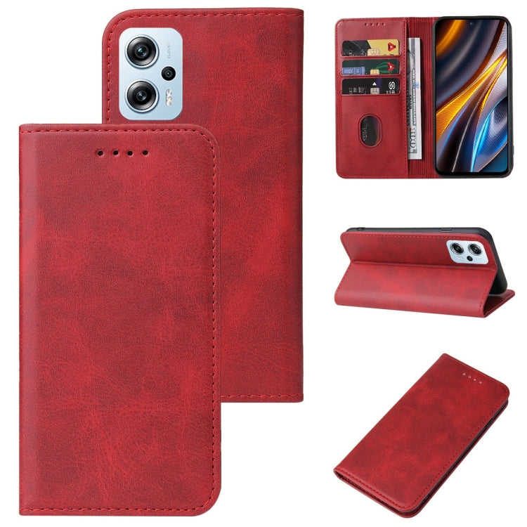 For Xiaomi Poco X4 GT Magnetic Closure Leather Phone Case(Red) - Poco X4 GT Cases by buy2fix | Online Shopping UK | buy2fix