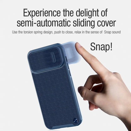 For iPhone 14 NILLKIN 3D Textured Camshield PC + TPU Phone Case(Blue) - iPhone 14 Cases by NILLKIN | Online Shopping UK | buy2fix