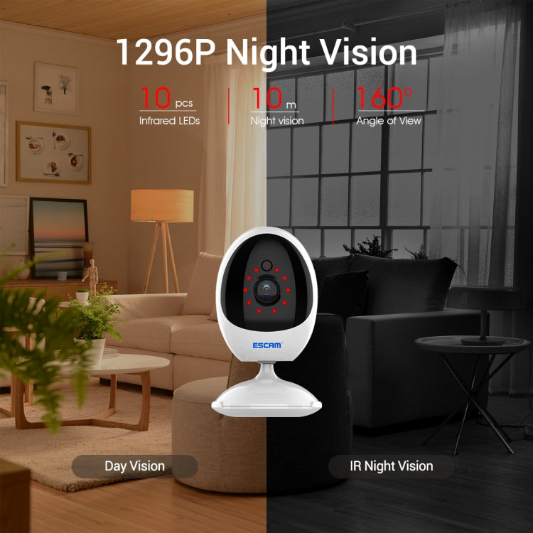 ESCAM QF006 3MP 1296P HD Indoor Wireless PTZ IP Camera IR Night Vision AI Humanoid Detection Home Security CCTV Monitor, Plug Type:US Plug(White) - Security by ESCAM | Online Shopping UK | buy2fix