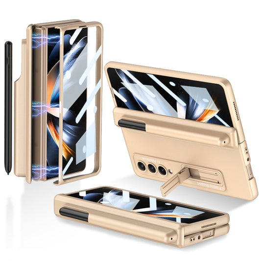 For Samsung Galaxy Z Fold4 GKK Magnetic Hinge Flip Phone Case with Pen Holder & Holder(Champagne Gold) - Galaxy Z Fold4 5G Cases by GKK | Online Shopping UK | buy2fix