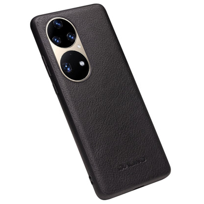 For Huawei P50 QIALINO Cowhide Texture Genuine Leather Phone Case(Black) - Huawei Cases by QIALINO | Online Shopping UK | buy2fix